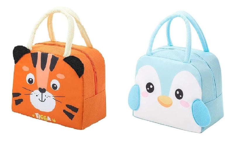 ARMAR Cute Design Multi-Purpose Insulated Lunch Bag for Kids Girls Work Students - Store hot & Cold Portable Reusable Waterproof Gift for Little Ones (Combo - Tiger, Chick Blue) - Image 1