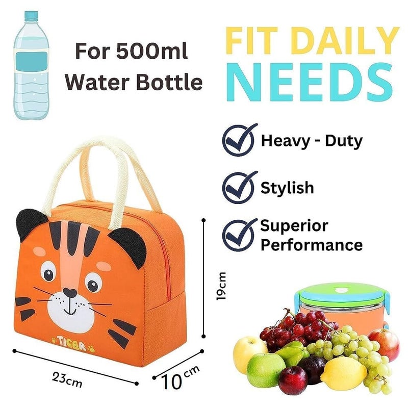 ARMAR Cute Design Multi-Purpose Insulated Lunch Bag for Kids Girls Work Students - Store hot & Cold Portable Reusable Waterproof Gift for Little Ones (Combo - Tiger, Chick Blue) - Image 3