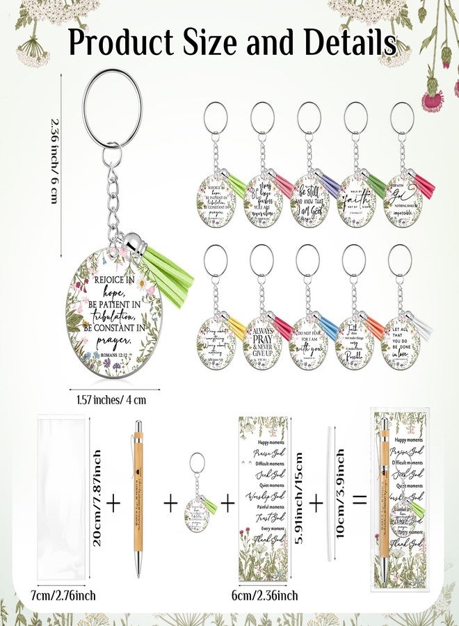 Spakon 10 Sets Easter Christian Gifts Bulk Bible Verse Bamboo Pen Christian Floral Keychain Inspirational Bookmark Religious Church Easter Gift for Church Members Women Sunday School Teacher (Bible) - Image 2