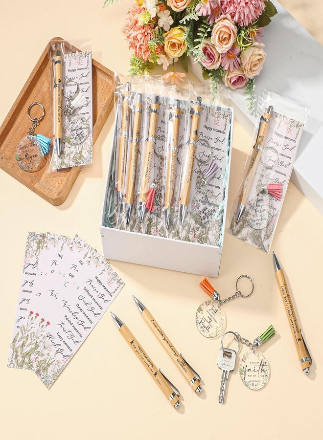 Spakon 10 Sets Easter Christian Gifts Bulk Bible Verse Bamboo Pen Christian Floral Keychain Inspirational Bookmark Religious Church Easter Gift for Church Members Women Sunday School Teacher (Bible) - Image 4