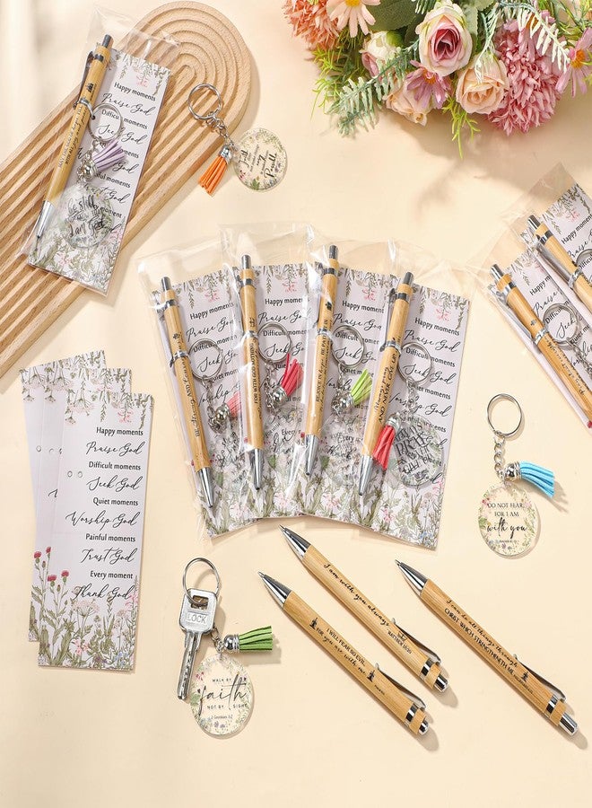 Spakon 10 Sets Easter Christian Gifts Bulk Bible Verse Bamboo Pen Christian Floral Keychain Inspirational Bookmark Religious Church Easter Gift for Church Members Women Sunday School Teacher (Bible) - Image 5