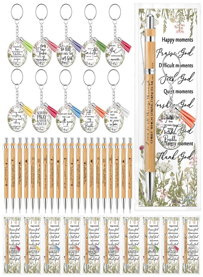 Spakon 10 Sets Easter Christian Gifts Bulk Bible Verse Bamboo Pen Christian Floral Keychain Inspirational Bookmark Religious Church Easter Gift for Church Members Women Sunday School Teacher (Bible) - Image 1