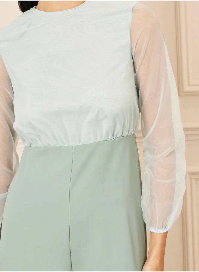 Styli Organza Sleeves Wide Leg Jumpsuit