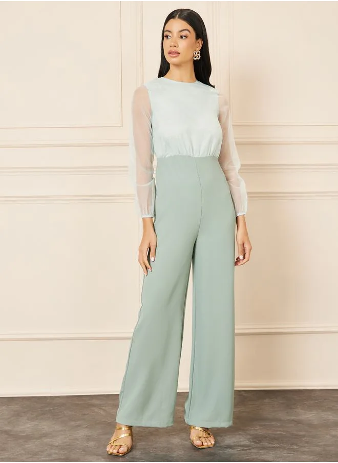 Styli Organza Sleeves Wide Leg Jumpsuit