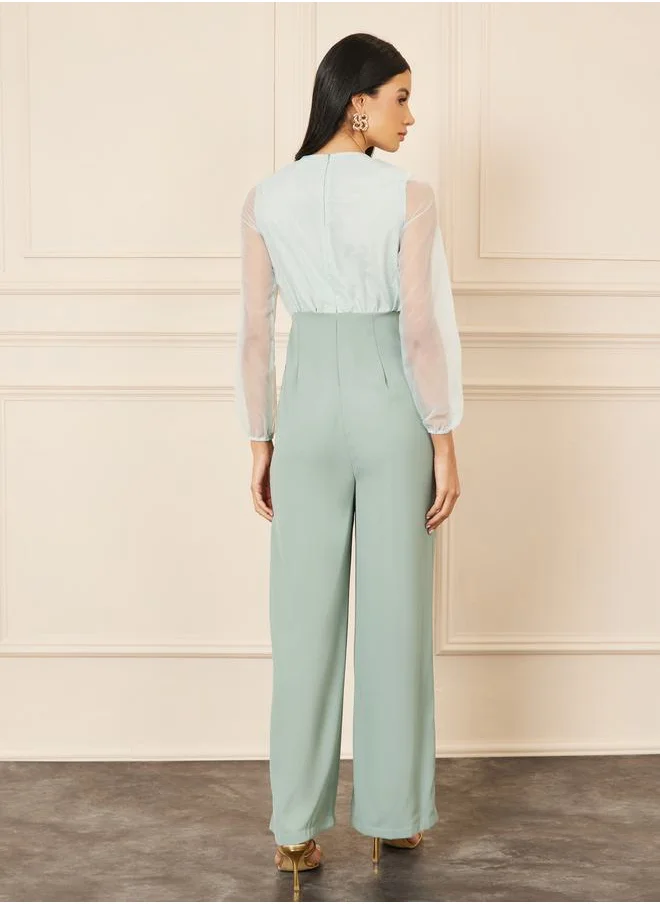 Styli Organza Sleeves Wide Leg Jumpsuit