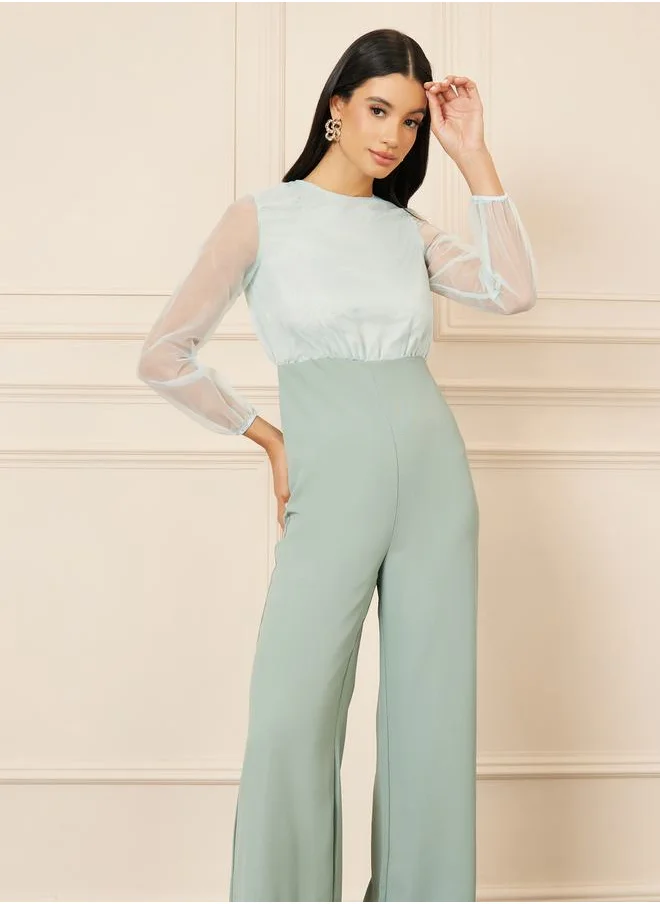 ستايلي Organza Sleeves Wide Leg Jumpsuit