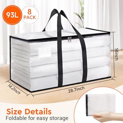 BlissTotes Moving Bags, 93L 8-Pack Storage Bags, Moving Box Heavy Duty Extra Large, Moving Totes with Zipper, Reinforced Handles & Tag Pocket, Boxes for Packaging Moving - Image 2