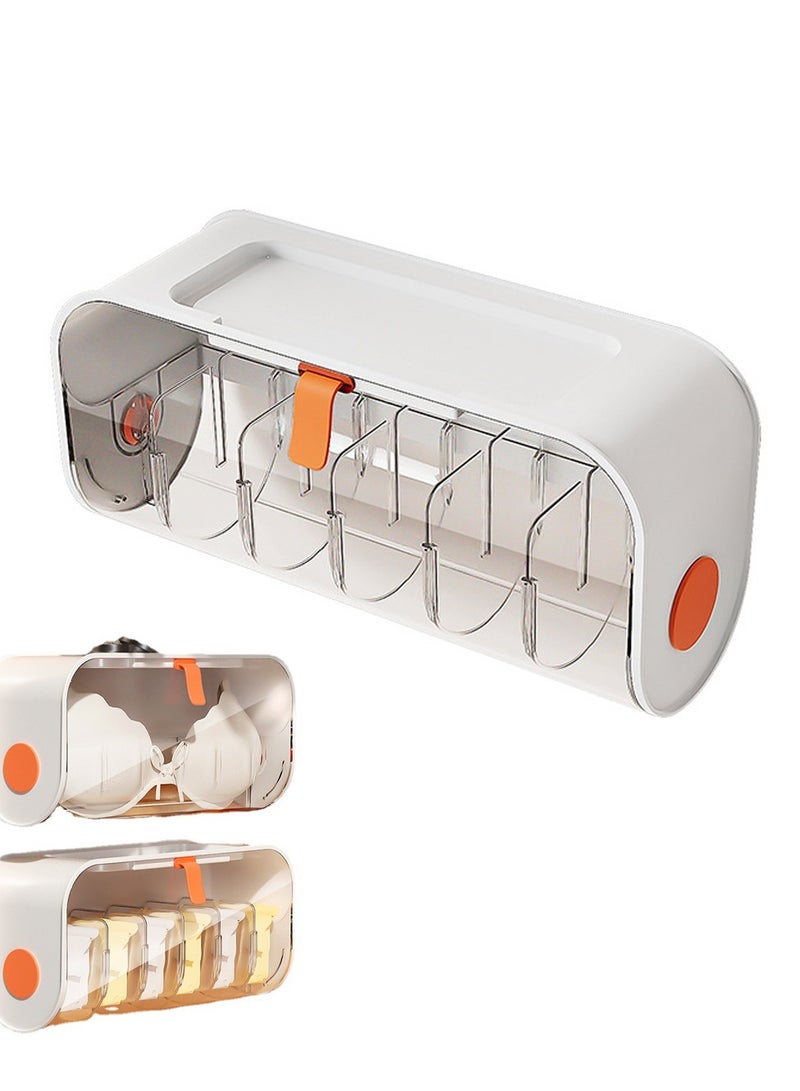 Excefore منظم ملابس داخلية للنساء، درج حائط للجوارب، صندوق تخزين شفاف بدون ثقب، منظمات أدراج أكريليك 6 خلايا، منظم ملابس داخلية ذاتي اللصق مضاد للغبار - Image 1