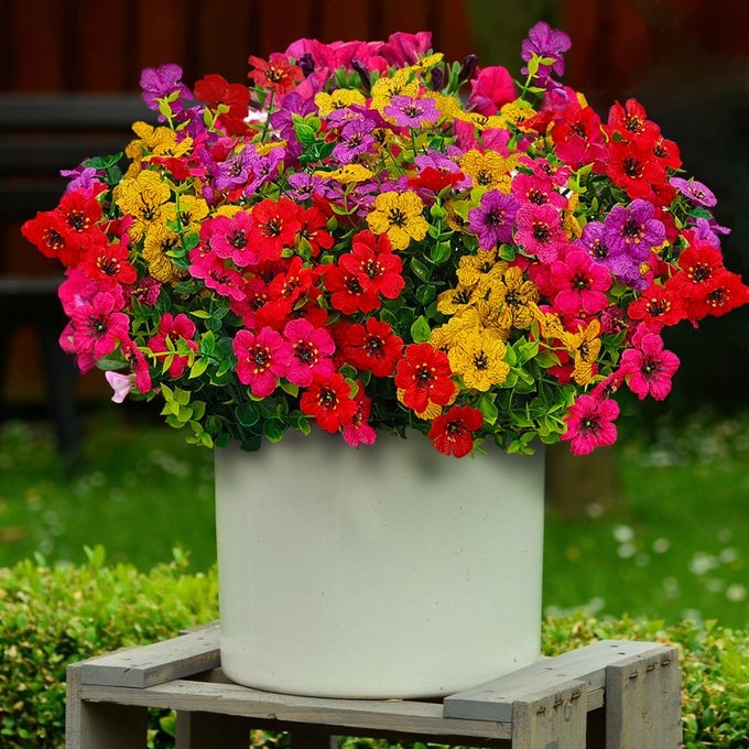 12 PCS ARTIFICIAL FLOWERS FOR OUTDOORS FAKE OUTDOOR PLASTIC FLOWERS FOR OUTDOORS UV RESISTANT FAKE PLANTS ARTIFICIAL PLANTS OUTDOOR PLASTIC PLANTS SILK FAUX SPRING FLOWERS FOR OUTSIDE