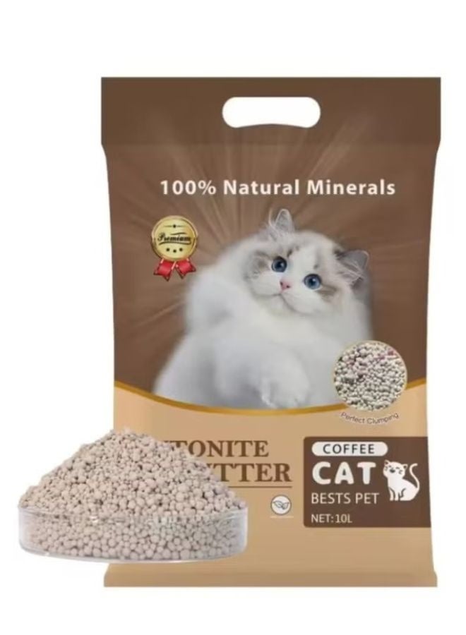 رمل قطط متكتل برائحة القهوة 10 لتر - تحكم في الرائحة، غبار قليل، وانتعاش يدوم طويلاً