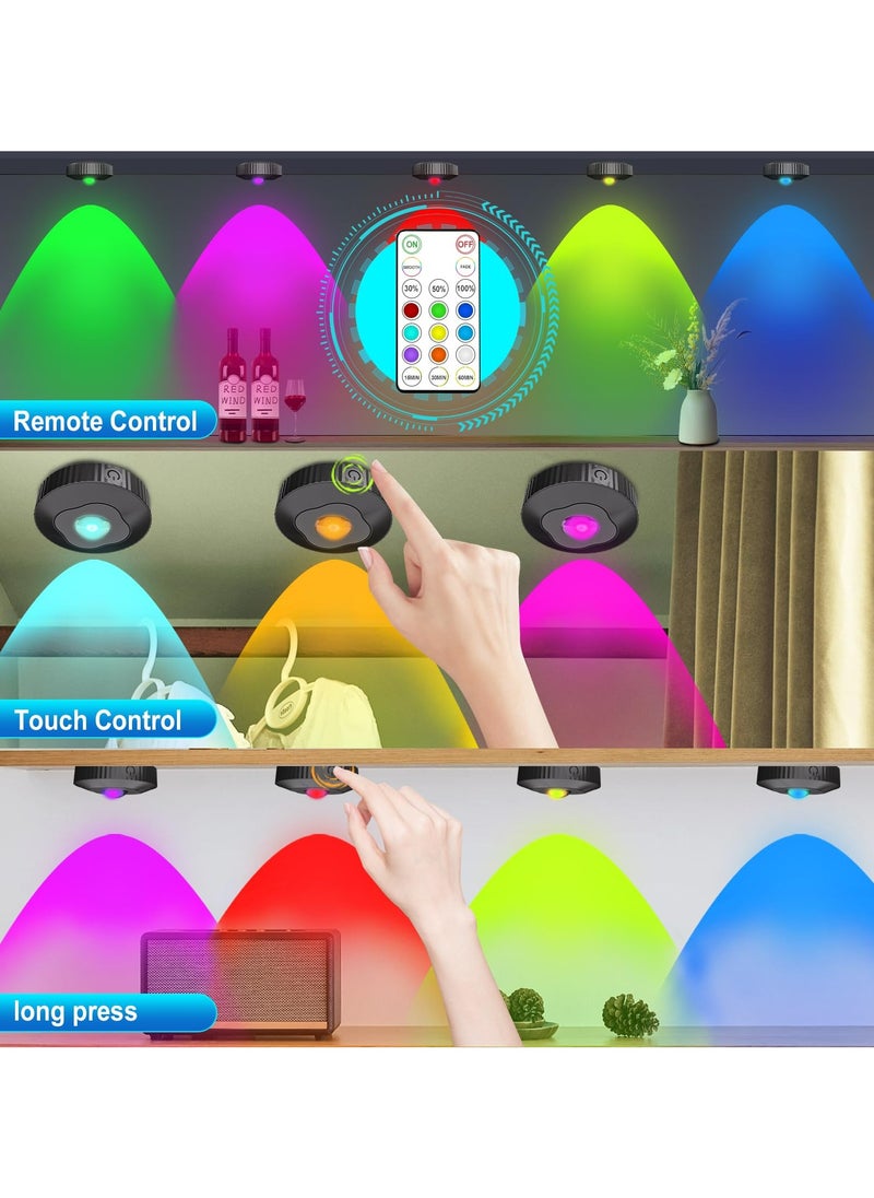 Dominy Rechargeable RGB closet light with remote control, under cabinet touch lights for kitchen, 1000mAh Battery Operated Tap Lights,Wireless led Push lights, LED Shelf Light Under Cabinet Type-c 3Pcs  - Image 2