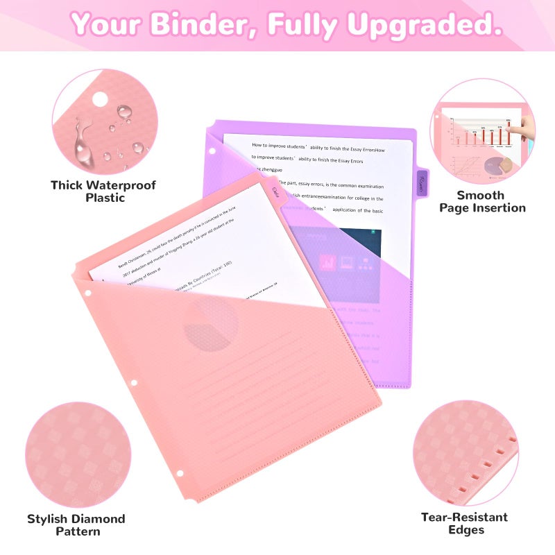 SUIN 8 Tab Binder Dividers with Pockets - Heavy Duty Plastic Dividers for 3 Ring Binder, Letter Size Poly Page Separators with Tabs & Label Stickers, Diamond Texture, 8 Pastel Colors, 1-Pack - Image 4