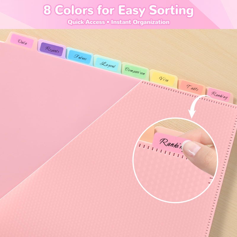 SUIN 8 Tab Binder Dividers with Pockets - Heavy Duty Plastic Dividers for 3 Ring Binder, Letter Size Poly Page Separators with Tabs & Label Stickers, Diamond Texture, 8 Pastel Colors, 1-Pack - Image 5