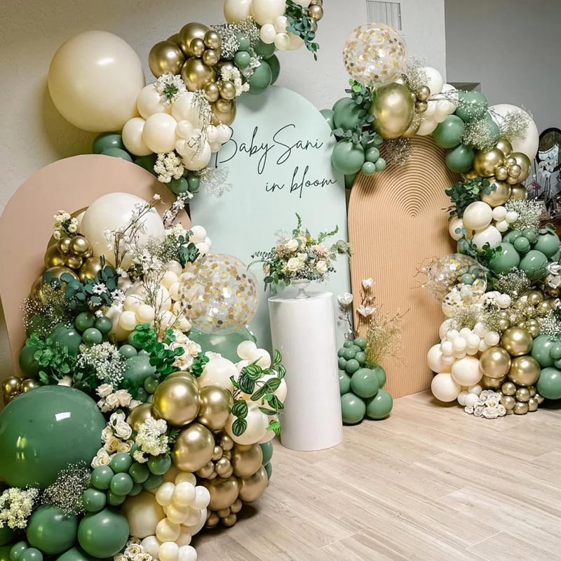 MEBAY Sage Green White Gold Balloon Arch Kit, 166Pcs Sage Green White Sand Gold Metallic and Gold Confetti Balloons Garland for Baby Shower Gender Reveal Wedding Jungle Safari Party Decoration - Image 4