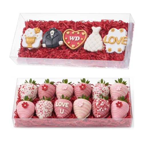 RomanticBaking 20Pcs 12x5x2Inches Clear Easter Cookies Boxes Chocolate Covered Strawberries Boxes for 12 Plastic Truffle Box Bakery Cakesickle Gift Box for Christmas Valentines - Image 1