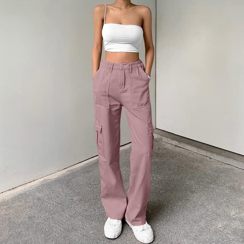 Lepunuo Cargo Pants Women Mid Rise Drawstring Elastic Waist Outdoor Hiking Cargo Pants Purple Gray - Image 2