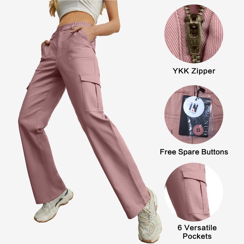 Lepunuo Cargo Pants Women Mid Rise Drawstring Elastic Waist Outdoor Hiking Cargo Pants Purple Gray - Image 4
