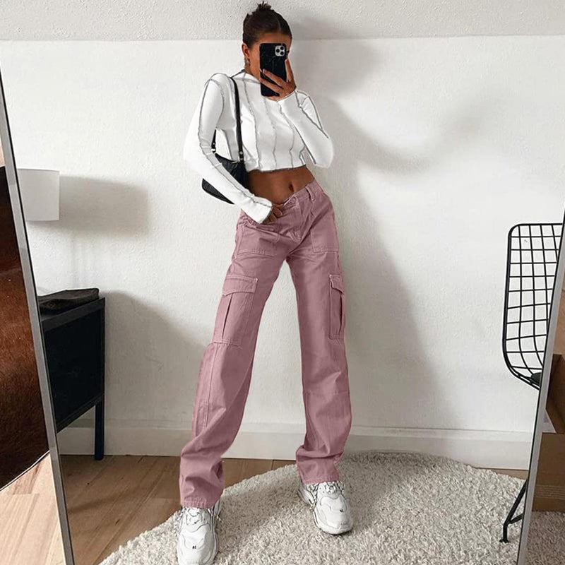Lepunuo Cargo Pants Women Mid Rise Drawstring Elastic Waist Outdoor Hiking Cargo Pants Purple Gray - Image 5