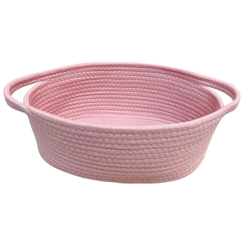 GiftExpress Pink Woven Easter Basket 13 x 8 x 5 Cotton Rope Organizing Baskets for Baby Items or Cat Dog Toys Cute Soft Gift Storage Bin w Handles
