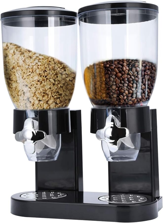 Dual Dry Food Cereal Dispenser Airtight Kitchen Storage Twin Container Dual Controller