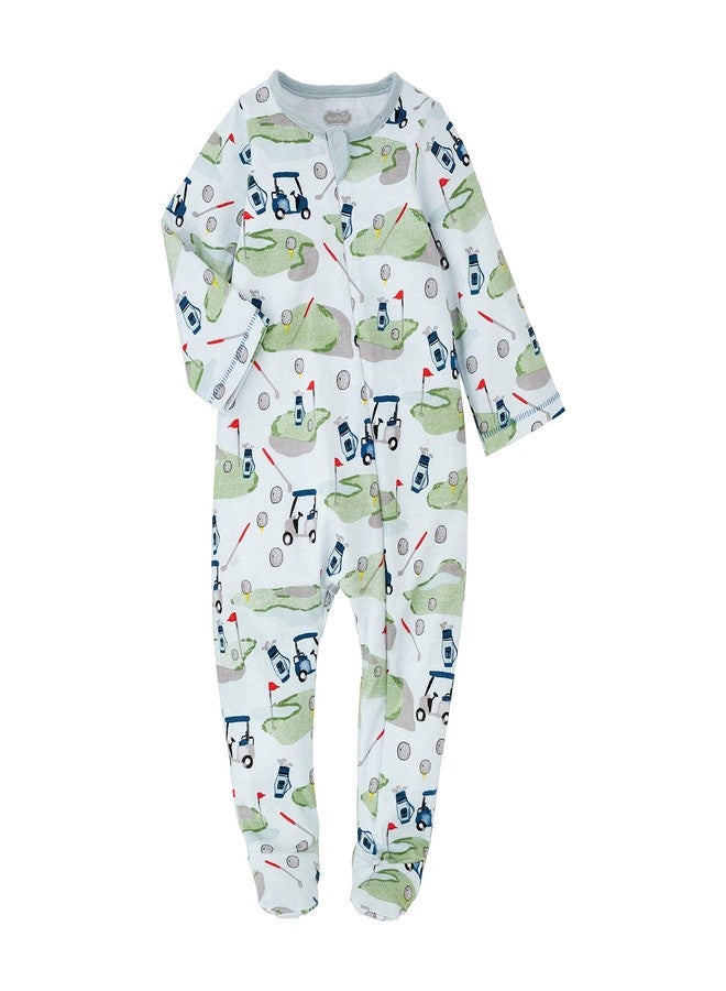 Mud Pie Baby Boys Golf Footed Sleeper, Blue, 3-6 Months - Image 1