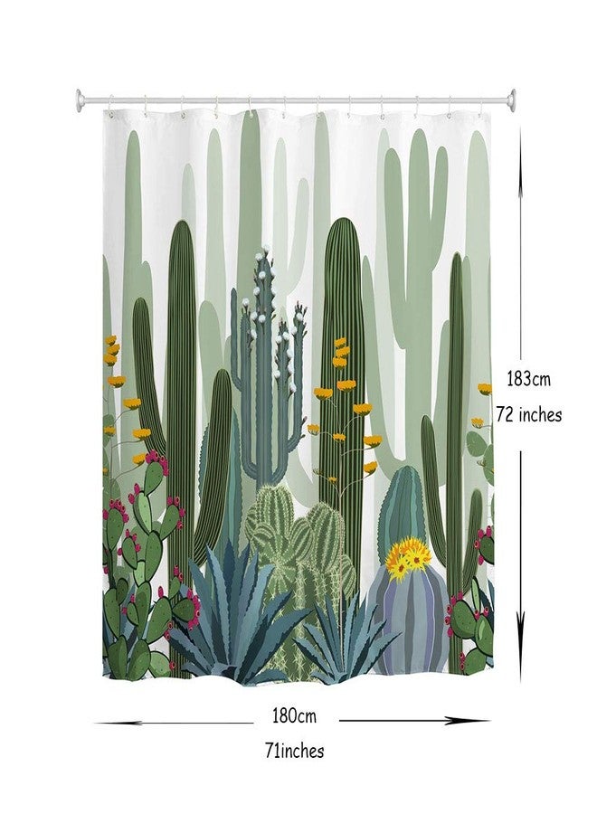 IcosaMro Cactus Shower Curtain for Bathroom with Hooks, Tropical Watercolor Decorative Long Cloth Fabric Shower Curtain Bath Decorations- 71Wx72L, Green - Image 4