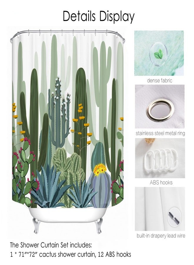 IcosaMro Cactus Shower Curtain for Bathroom with Hooks, Tropical Watercolor Decorative Long Cloth Fabric Shower Curtain Bath Decorations- 71Wx72L, Green - Image 3