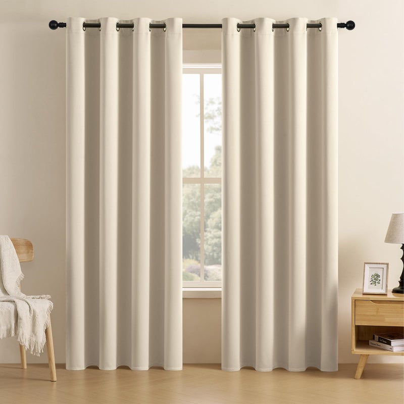 CUCRAF Light Beige Blackout Curtains 84 inch Length 2 Panels Set Room Darkening Drapes for Living Room Bedroom Thermal Insulated Light Blocking Grommet Window Curtain W52 x L84 Inch