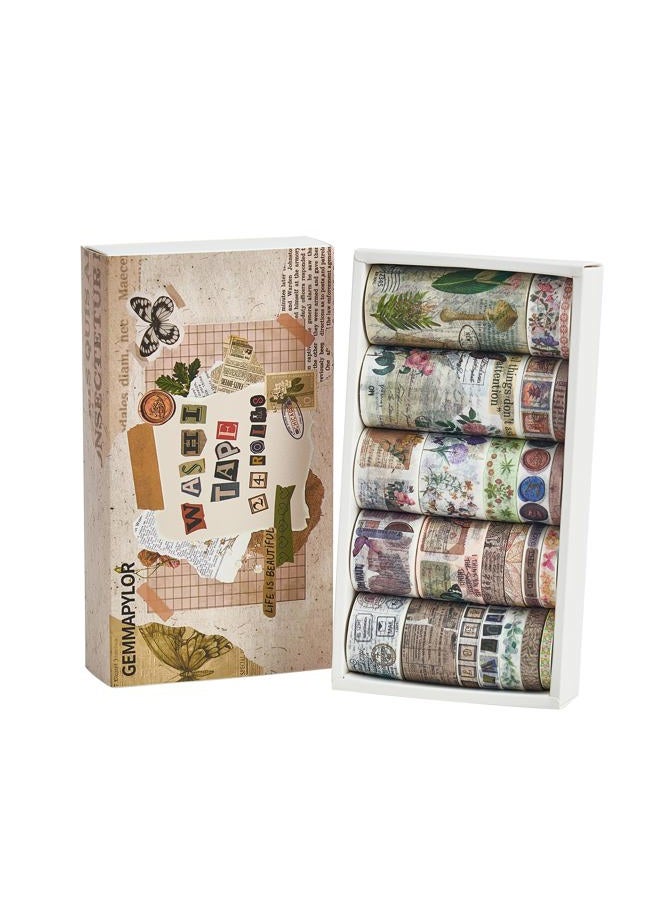Gemmapylor Vintage Washi Tape Set – 24 Rolls Wide and Thin Colored Masking Tape (5mm–75mm) for Bullet Journal, Watercolor, Scrapbook, Crafts – Decorative Butterfly & Flower Washi Tapes Bulk Pack - Image 1
