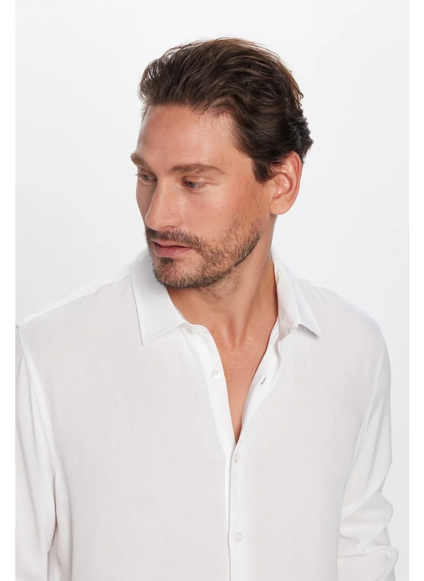 Tudors Slim Fit Long Sleeve Slim Cut Flowy Viscose Stylish Men's White Shirt