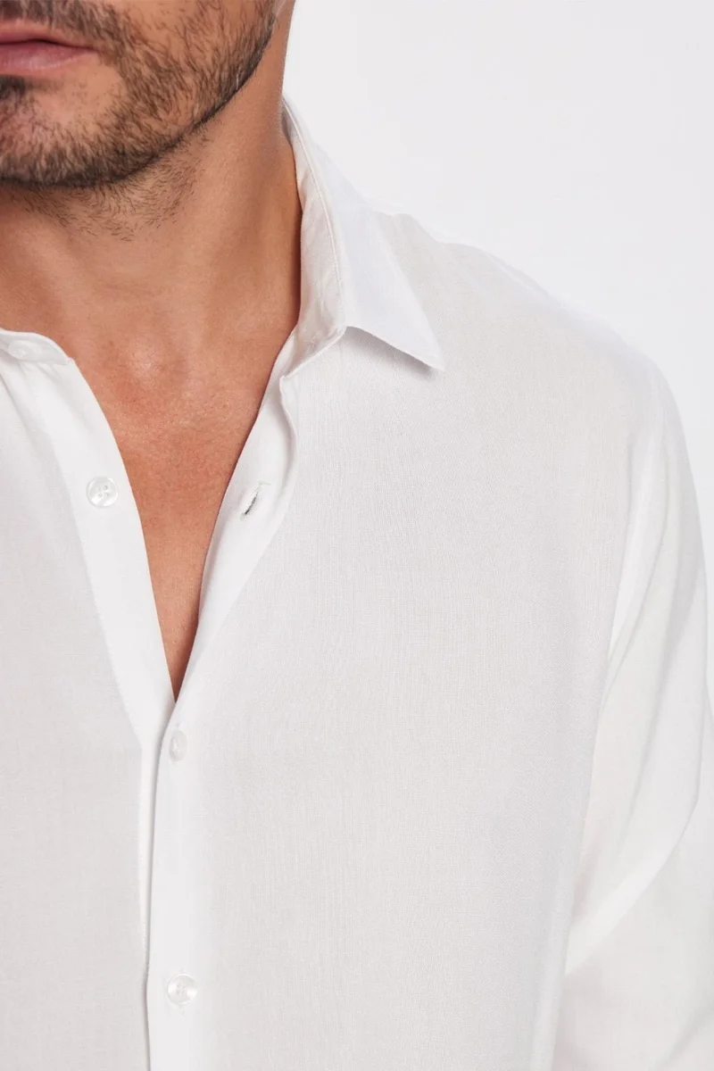 تودورس Slim Fit Long Sleeve Slim Cut Flowy Viscose Stylish Men's White Shirt