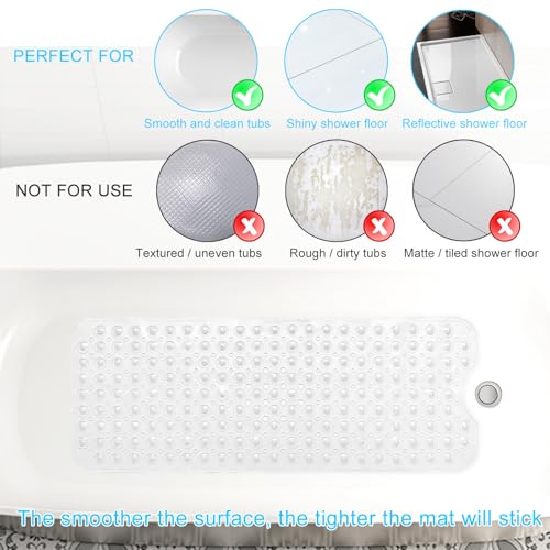 Sheepping Upgrade Baby Bath Mat Non Slip Extra Long Bathtub Mat for Kids 40 X 16 Inch - Eco Friendly Bath Tub Mat with 200 Big Suction Cups,Machine Washable Shower Mat,Clear - Image 2