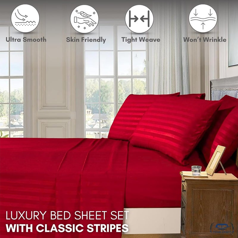 FOAM CRAFT® 4-Piece Stripe Bed Sheet Set - Red, Full Size - Image 5