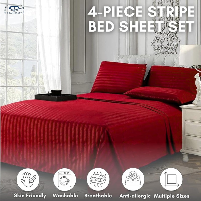 FOAM CRAFT® 4-Piece Stripe Bed Sheet Set - Red, Full Size - Image 3