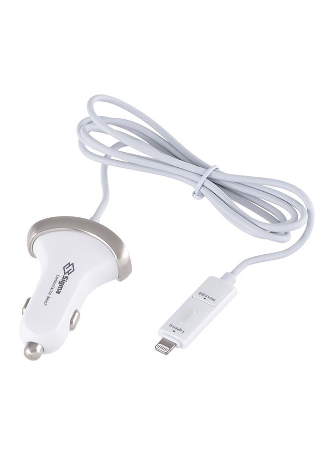 SIGMA Car Charger 6.3 Ampere MFi Lightning And MicroUSB Connectors + 2 USB Ports White/Gold - Image 1
