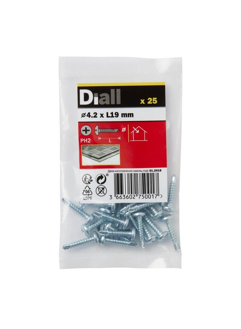 Zinc Plated Carbon Steel Self Drilling Screw Pack 4 2 X 19 Mm 25 Pc