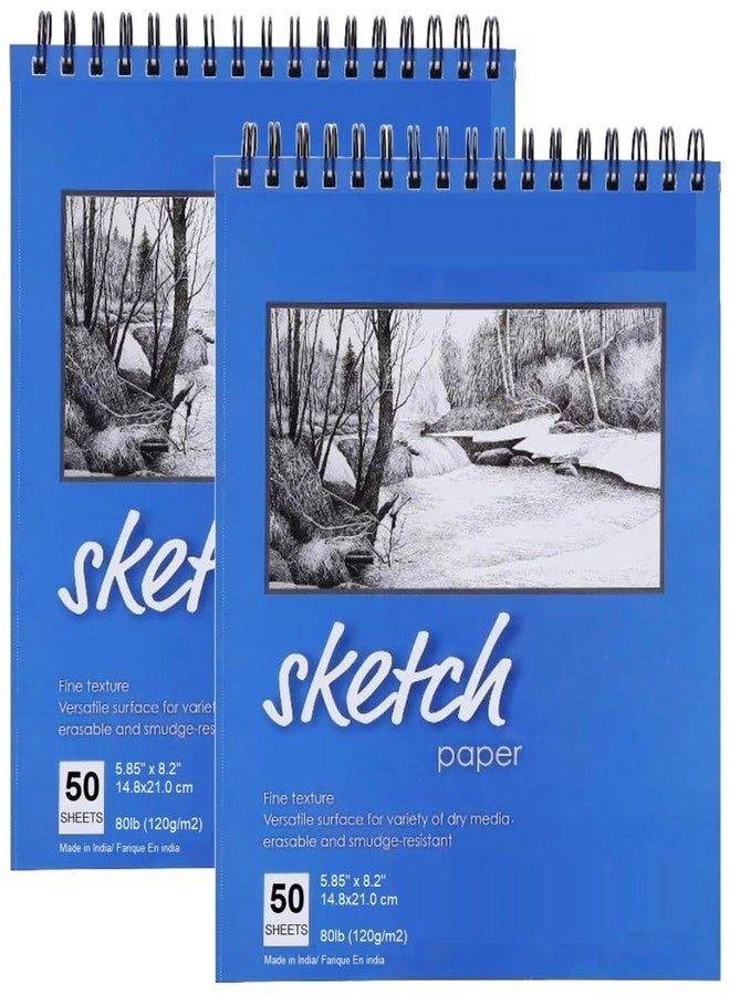 Corslet دفتر رسم كورسليت A5، 50 ورقة، 100 صفحة، دفتر رسم حلزوني، دفتر فني صغير الحجم، أوراق احترافية، دفتر رسم متوافق مع مجموعة من مواد الرسم (A5، مجموعة من 2) - Image 1