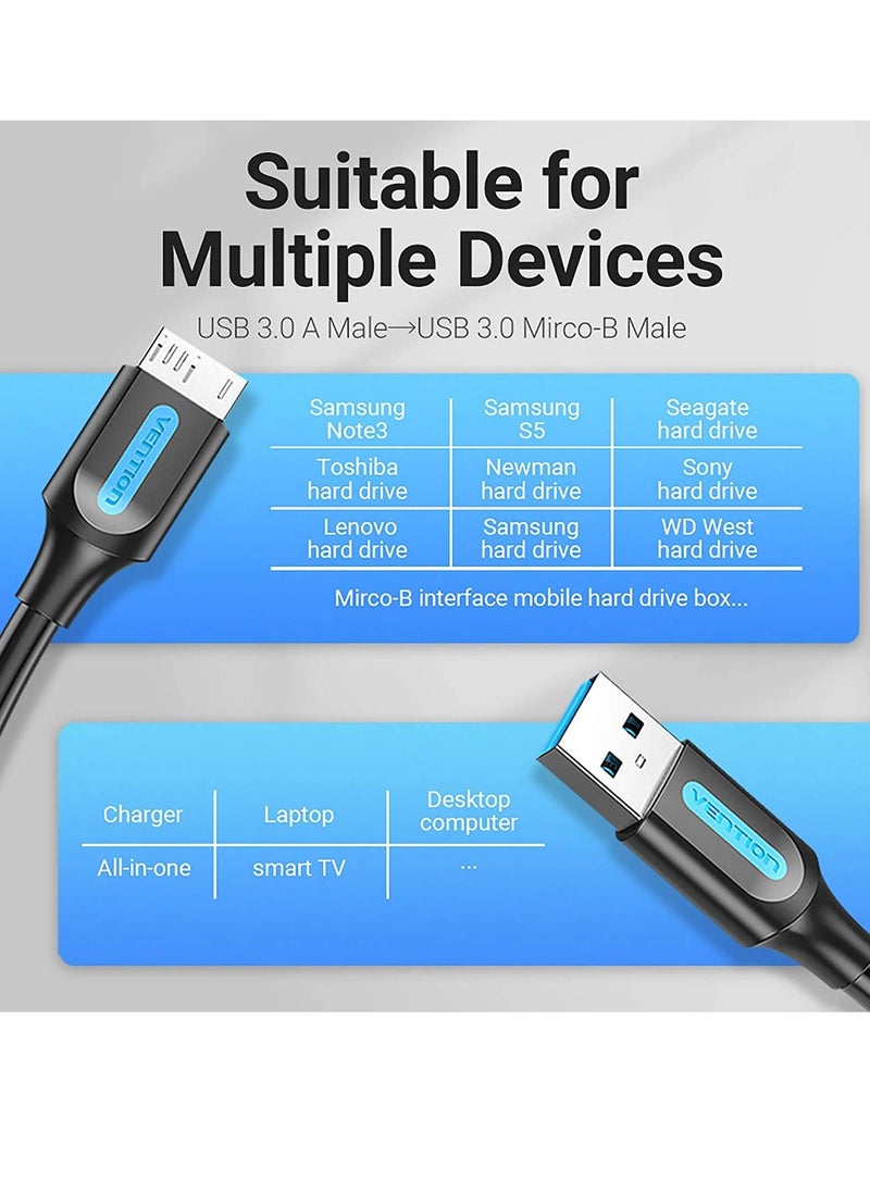 VENTION - VENTION Hard Drive Cable,5Gbps USB 3.0 A to Micro USB B Cable Compatible with Portable External Hard Drive, Seagate Expansion,Toshiba Canvio,M3 1TB,Western Digital (WD),WD My Passport - Image 1