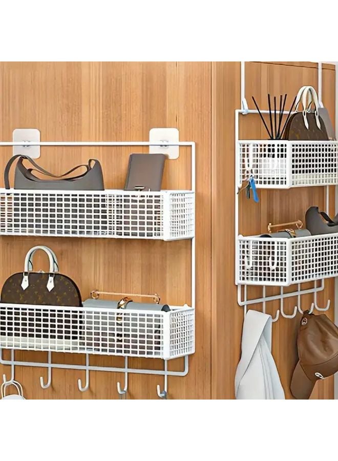 Black Over The Door Storage Rack 5 Hook Hanging Organizer With 2 Tier Mesh Baskets - Image 5