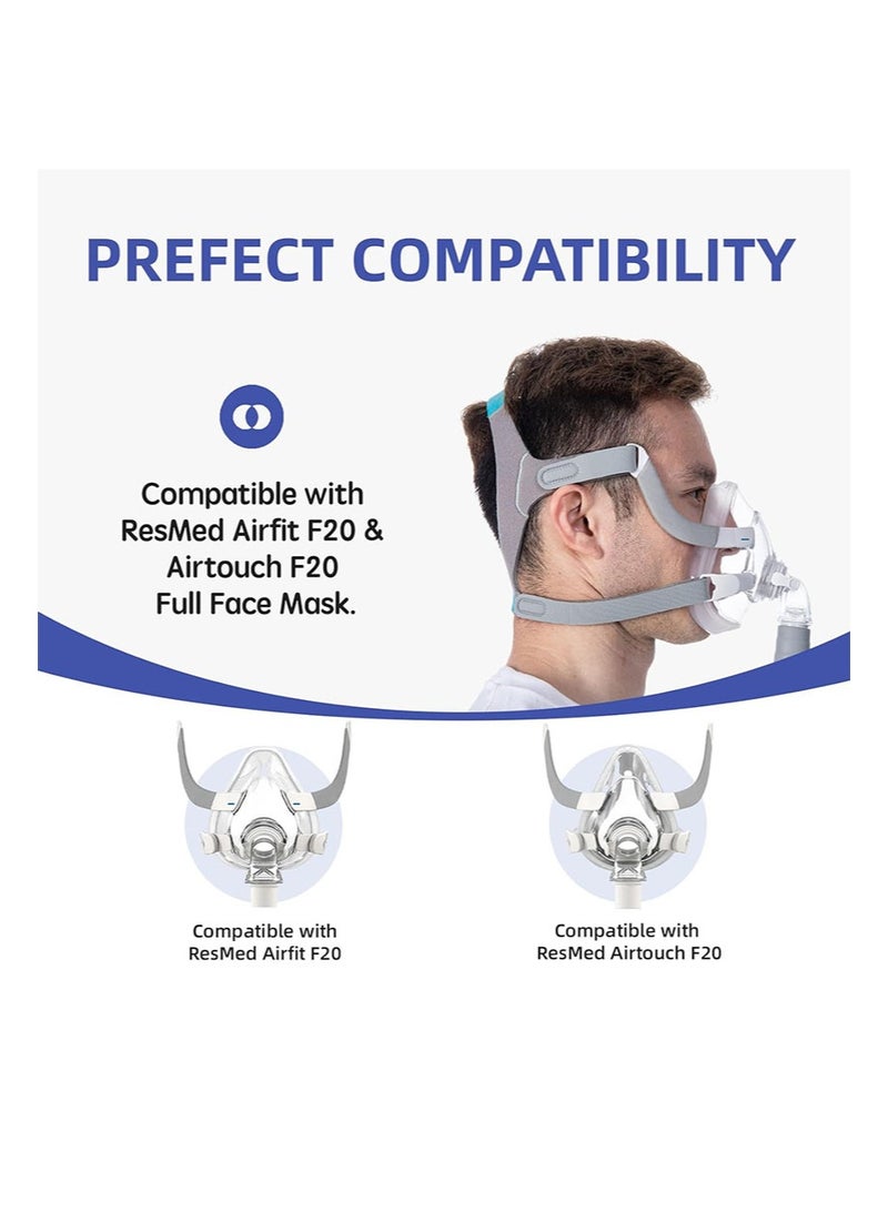 هالونهي غطاء رأس CPAP بديل لـ AirFit F20 و AirTouch F20، متوافق مع قناع الوجه الكامل F20، 2 مشابك مغناطيسية أقوى و 1 حزام، غطاء رأس قابل للتعديل ومريح (بدون قناع) - Image 2