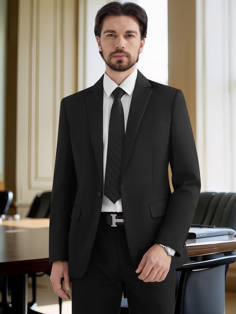 MAGE MALE Men's One Button Suit Jacket Elegant Solid Color Blazers Slim Fit Lightweight Sport Coats Blazer Black - Image 5