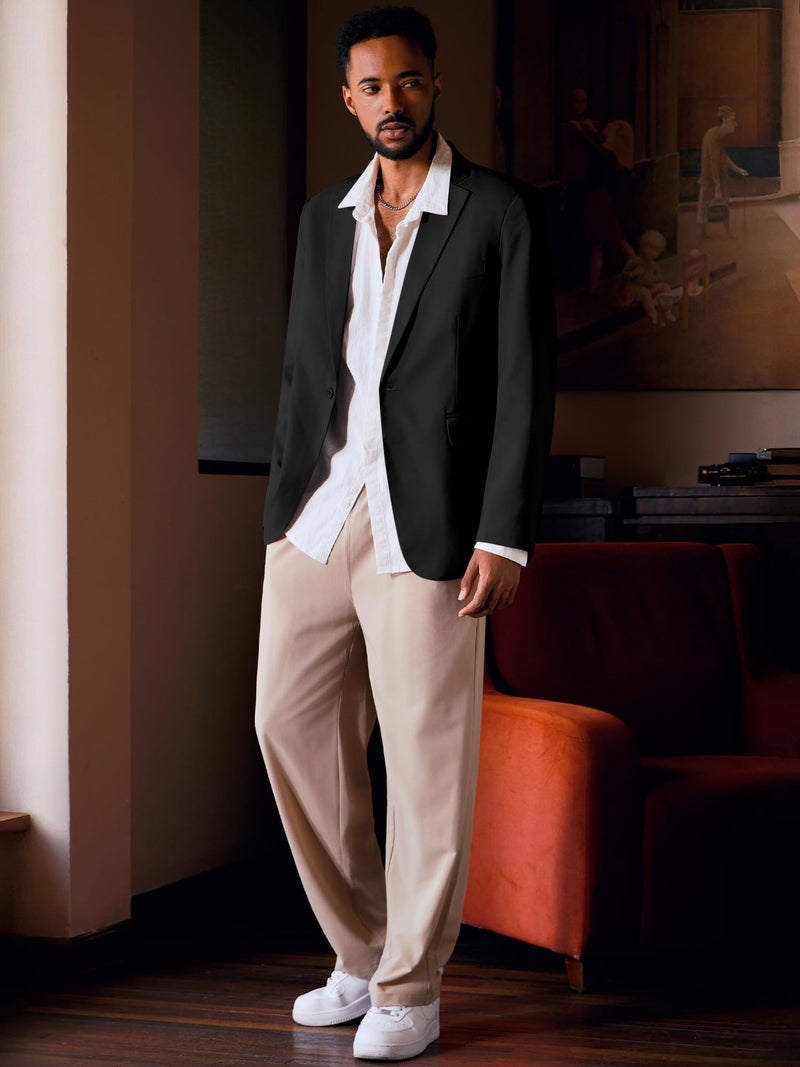 MAGE MALE Men's One Button Suit Jacket Elegant Solid Color Blazers Slim Fit Lightweight Sport Coats Blazer Black - Image 4