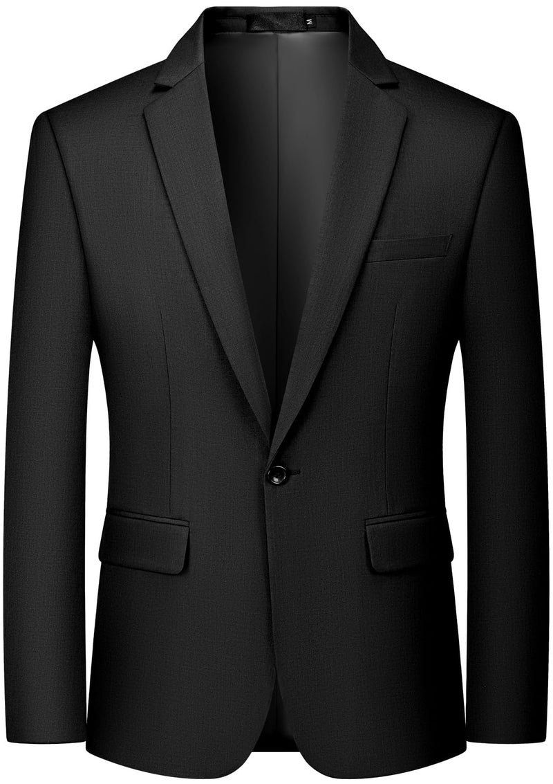 MAGE MALE Men's One Button Suit Jacket Elegant Solid Color Blazers Slim Fit Lightweight Sport Coats Blazer Black - Image 1