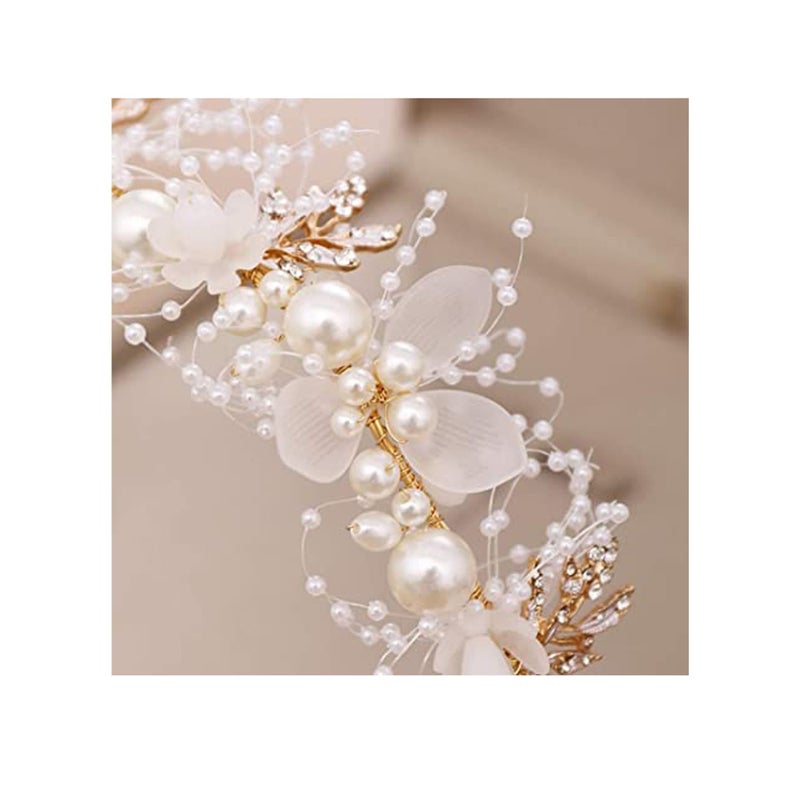 Zikra Headband Wedding Flower Girls, Rhinestone Pearl Crystal Beads Fairy Gold Vine Hair Accessories for Little Girl Princess Halo Tiara - Image 4