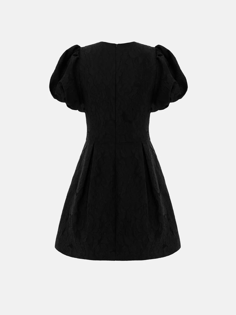 Lichi  Voluminous jacquard mini dress with puff sleeves for Women | Best Price UAE