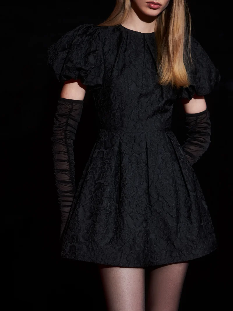 Lichi Voluminous jacquard mini dress with puff sleeves