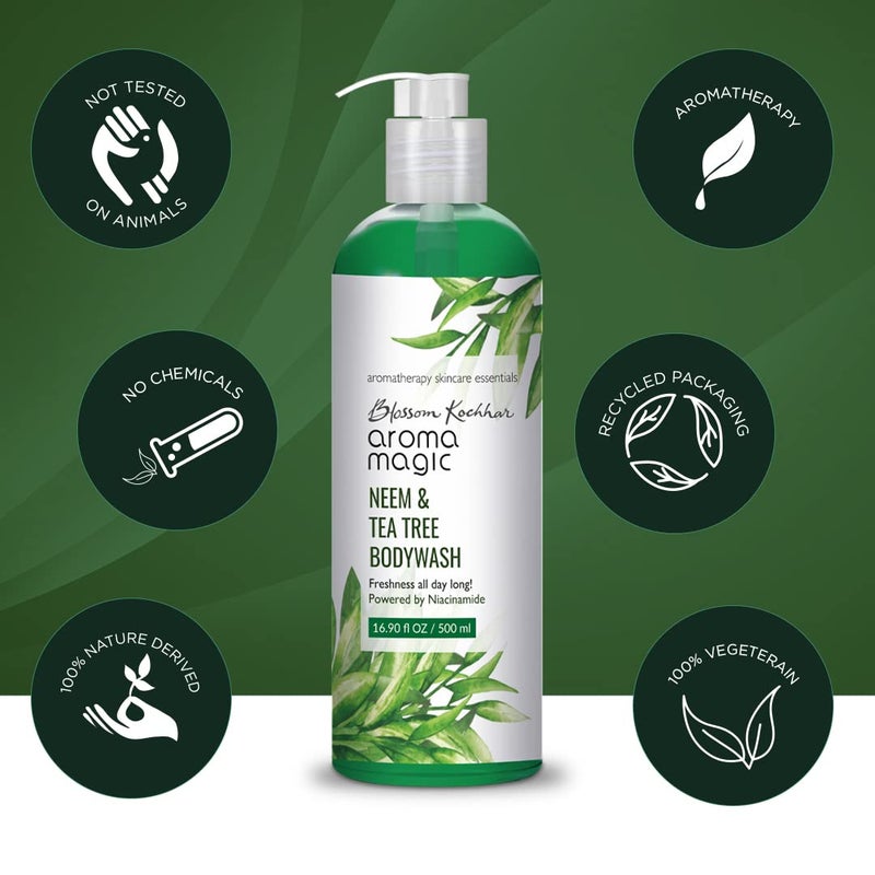 Aroma Magic Neem Tea Tree Body Wash Pwrd by 5 Niacinamide Removes harmful bacteria protects with antimicrobial antioxidant properties with neem oil tea tree oil Apple cider vinegar 250ml - Image 4