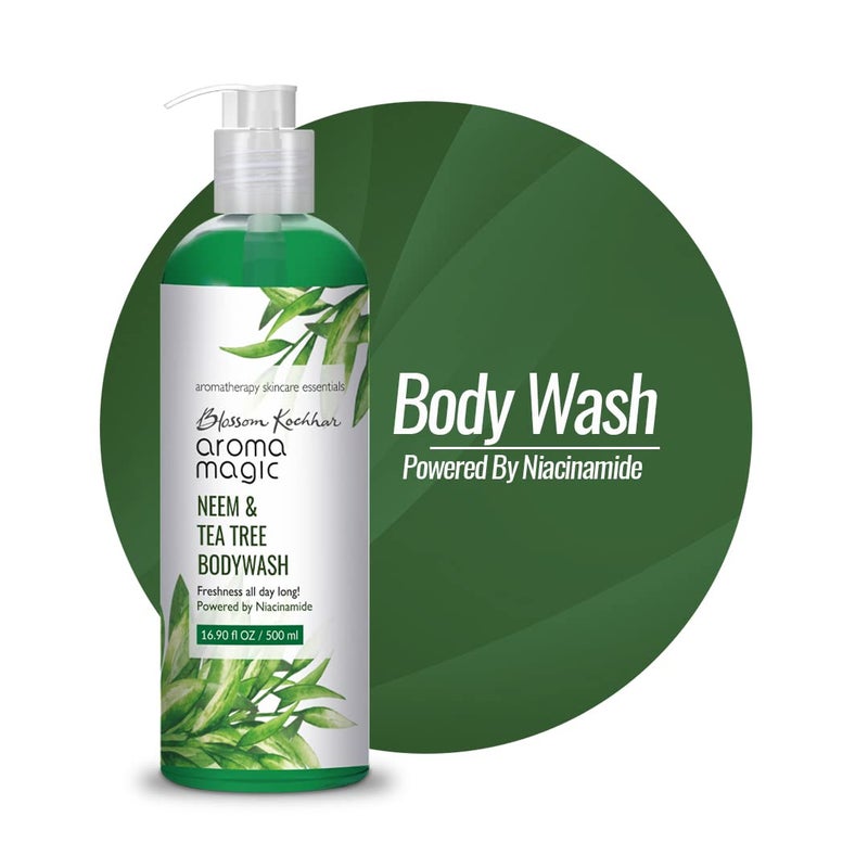 Aroma Magic Neem Tea Tree Body Wash Pwrd by 5 Niacinamide Removes harmful bacteria protects with antimicrobial antioxidant properties with neem oil tea tree oil Apple cider vinegar 250ml - Image 1
