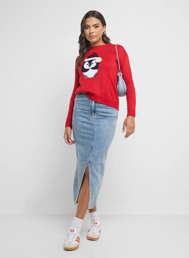 جينجر Penguin Applique Sweater