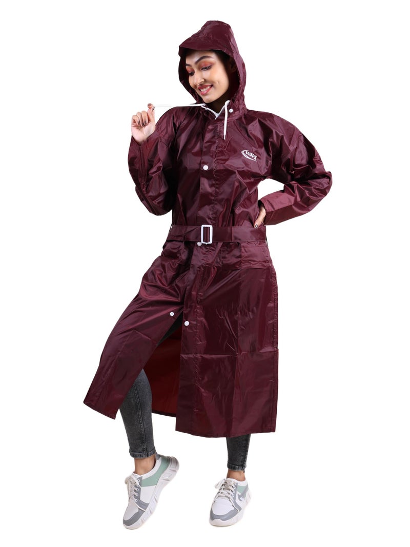 Rupa Women Plain Waterproof Rain Coat in Polyester fabric with Adjustable Hood & Flap-Covered Zip - Image 5